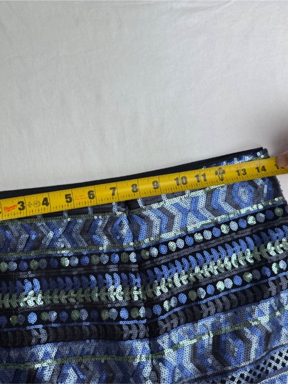Sequin Pencil Skirt Size 6 Blue Green Geometric Knee Length Riani - Picture 6 of 9